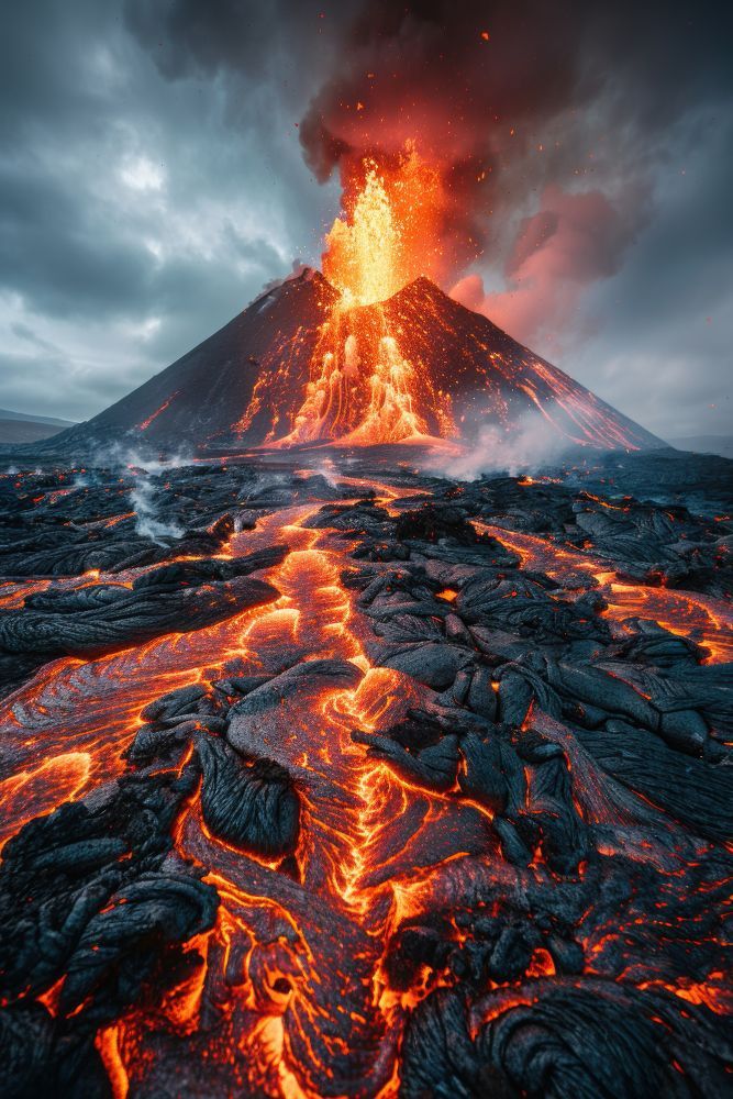 Magma em erupcao — a energia que da origem a estrutura solida